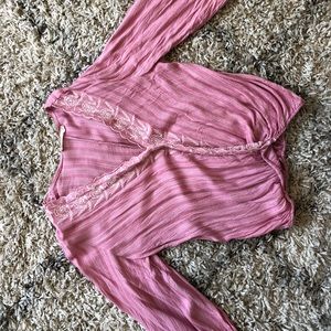 Pink top with lacy neckline
